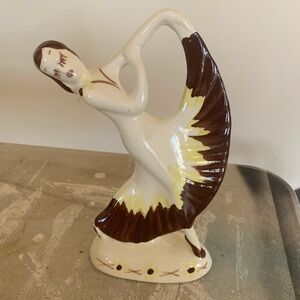 Vintage Ceramic Flamingo dancer Figurine - Brown & Cream